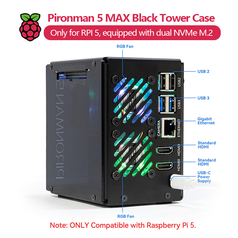 Pironman 5 MAX, Black Tower Ca - Argon One V3 M.2 Nvme Case ulasan dan harga